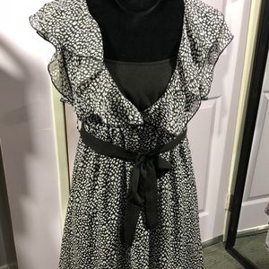 Animal Print ruffle chiffon black/white dress S